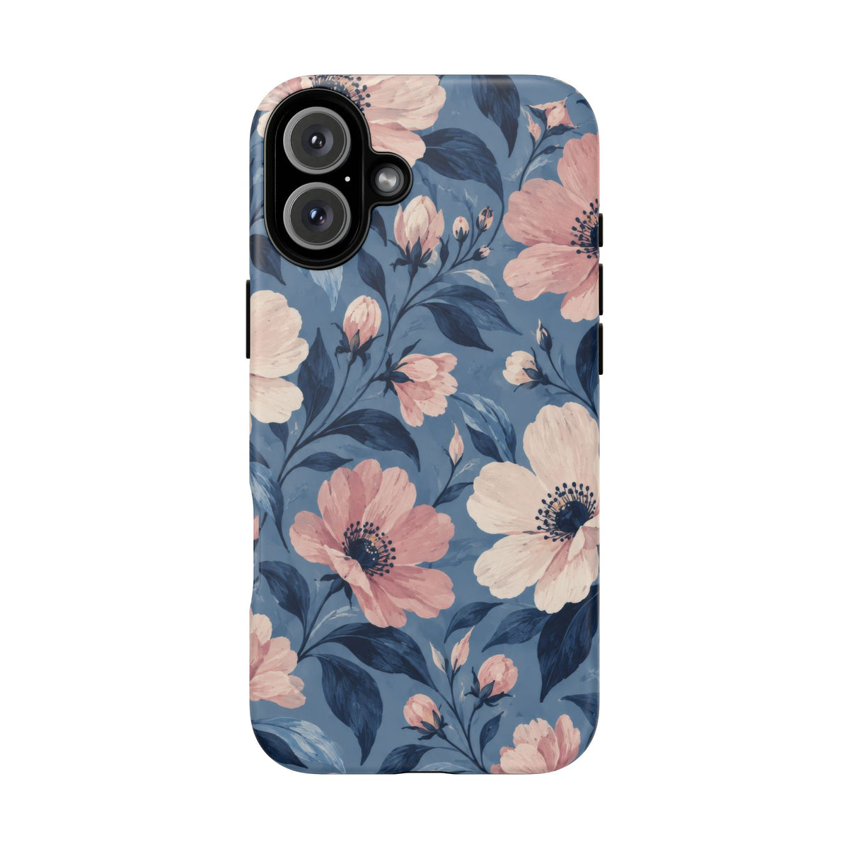 Dusk Blossom iPhone Tough Case | Pink & Ivory Floral on Blue
