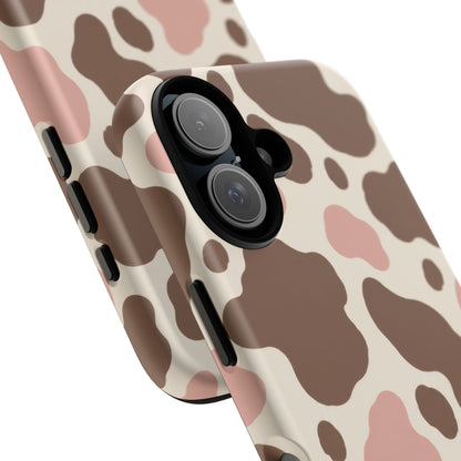 Mocha Blush iPhone Tough Case | Brown & Pink Cow Print