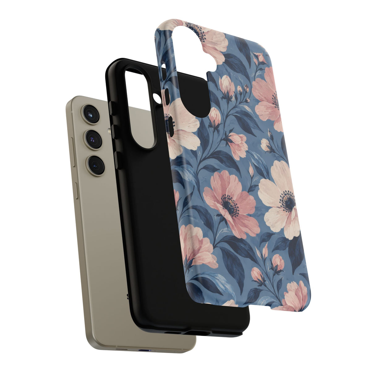 Dusk Blossom Samsung Galaxy Tough Case | Pink & Ivory Floral on Blue