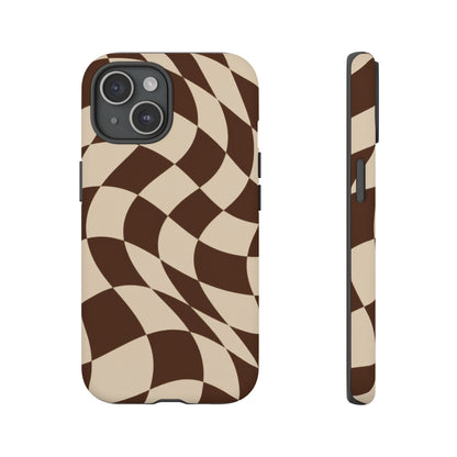 Espresso Wave iPhone Tough Case | brown checkerboard