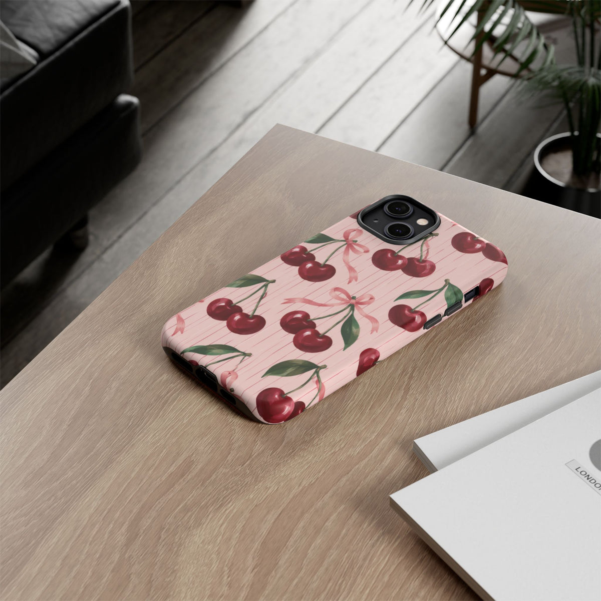 Cherry Ribbon iPhone Tough Case | cherry print