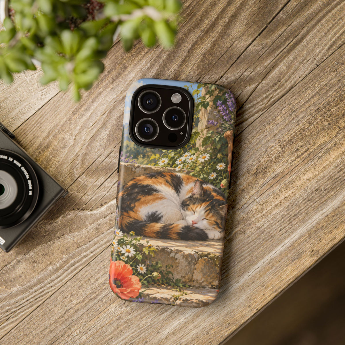 Garden Nap iPhone Tough Case | calico cat