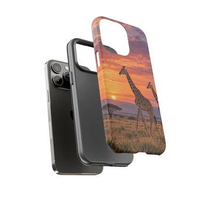 Giraffes in Rose Light iPhone Tough Case | giraffe landscape