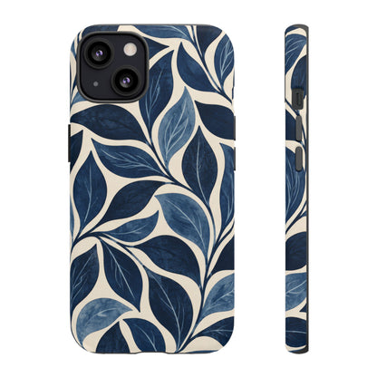 Indigo Folia iPhone Tough Case | Indigo & Ivory Leaf Pattern