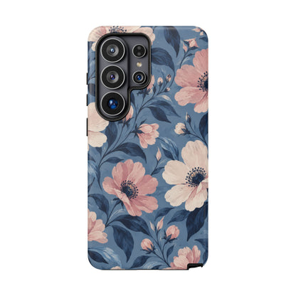 Dusk Blossom Samsung Galaxy Tough Case | Pink & Ivory Floral on Blue