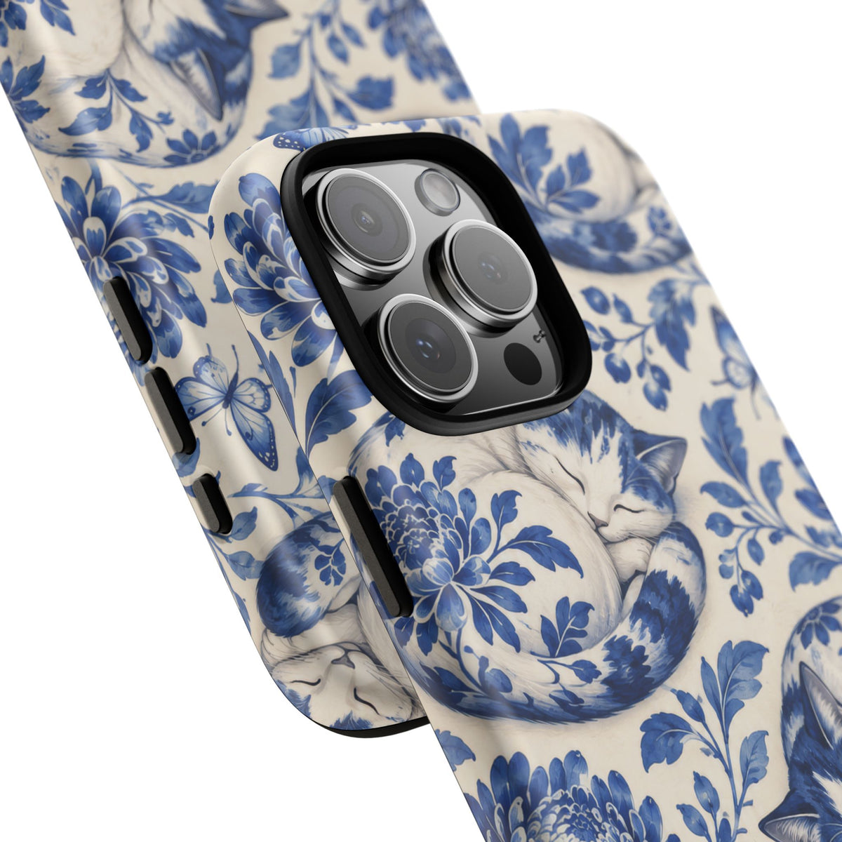 Porcelain Paws iPhone Tough Case | blue cat pattern