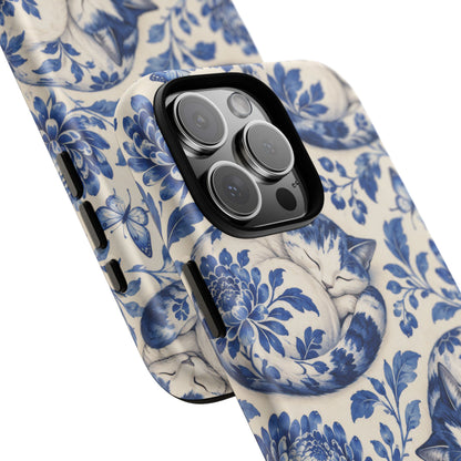Porcelain Paws iPhone Tough Case | blue cat pattern