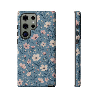 Blue Meadow Samsung Galaxy Tough Case | Pink & Ivory Floral on Blue