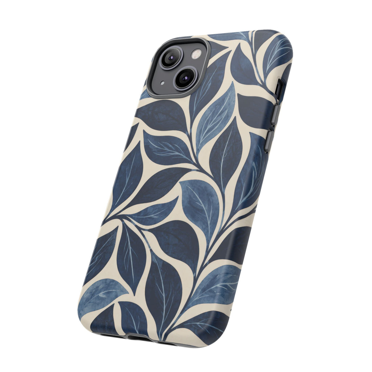 Indigo Folia iPhone Tough Case | Indigo & Ivory Leaf Pattern