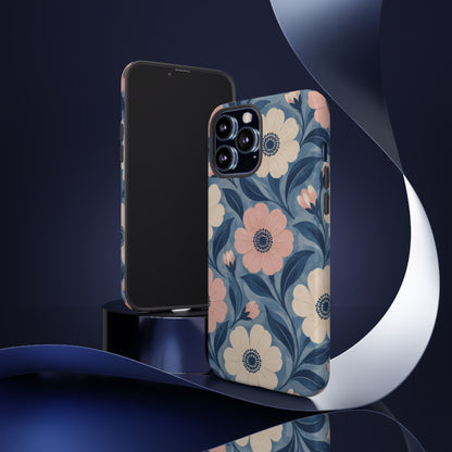 Petal Mosaic iPhone Tough Case | Pink & Ivory Floral on Blue