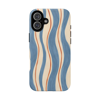 Blue Wavy Stripe iPhone Tough Case | Riviera Ribbons