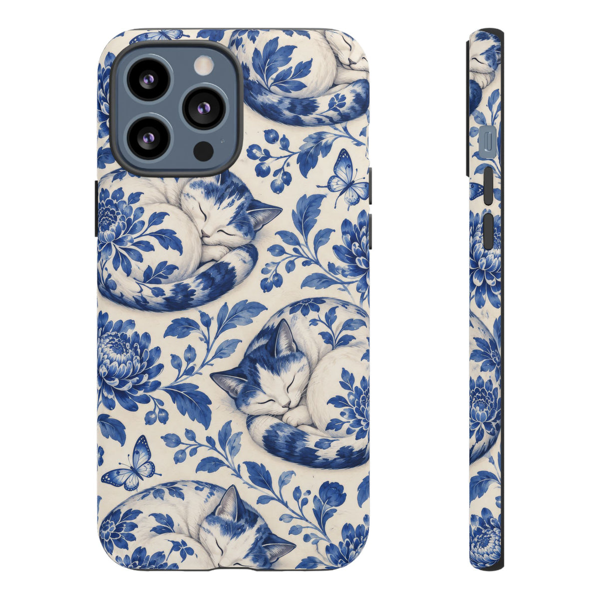 Porcelain Paws iPhone Tough Case | blue cat pattern