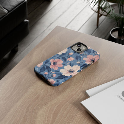 Dusk Blossom iPhone Tough Case | Pink & Ivory Floral on Blue