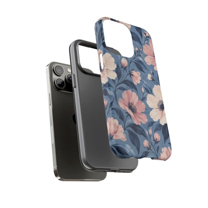 Dusk Blossom iPhone Tough Case | Pink & Ivory Floral on Blue
