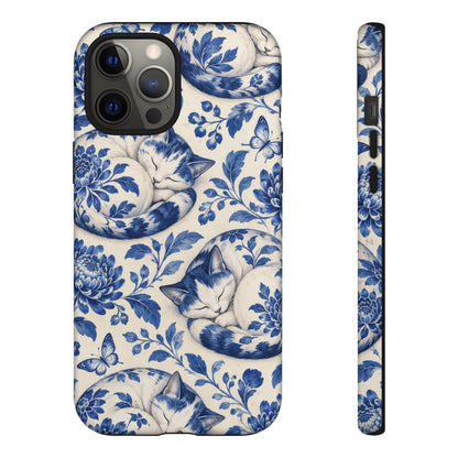 Porcelain Paws iPhone Tough Case | blue cat pattern