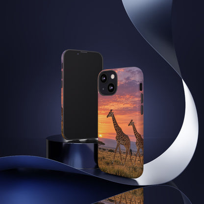 Giraffes in Rose Light iPhone Tough Case | giraffe landscape