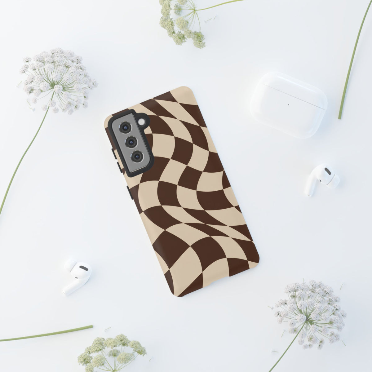 Espresso Wave Samsung Galaxy Tough Case | brown checkerboard