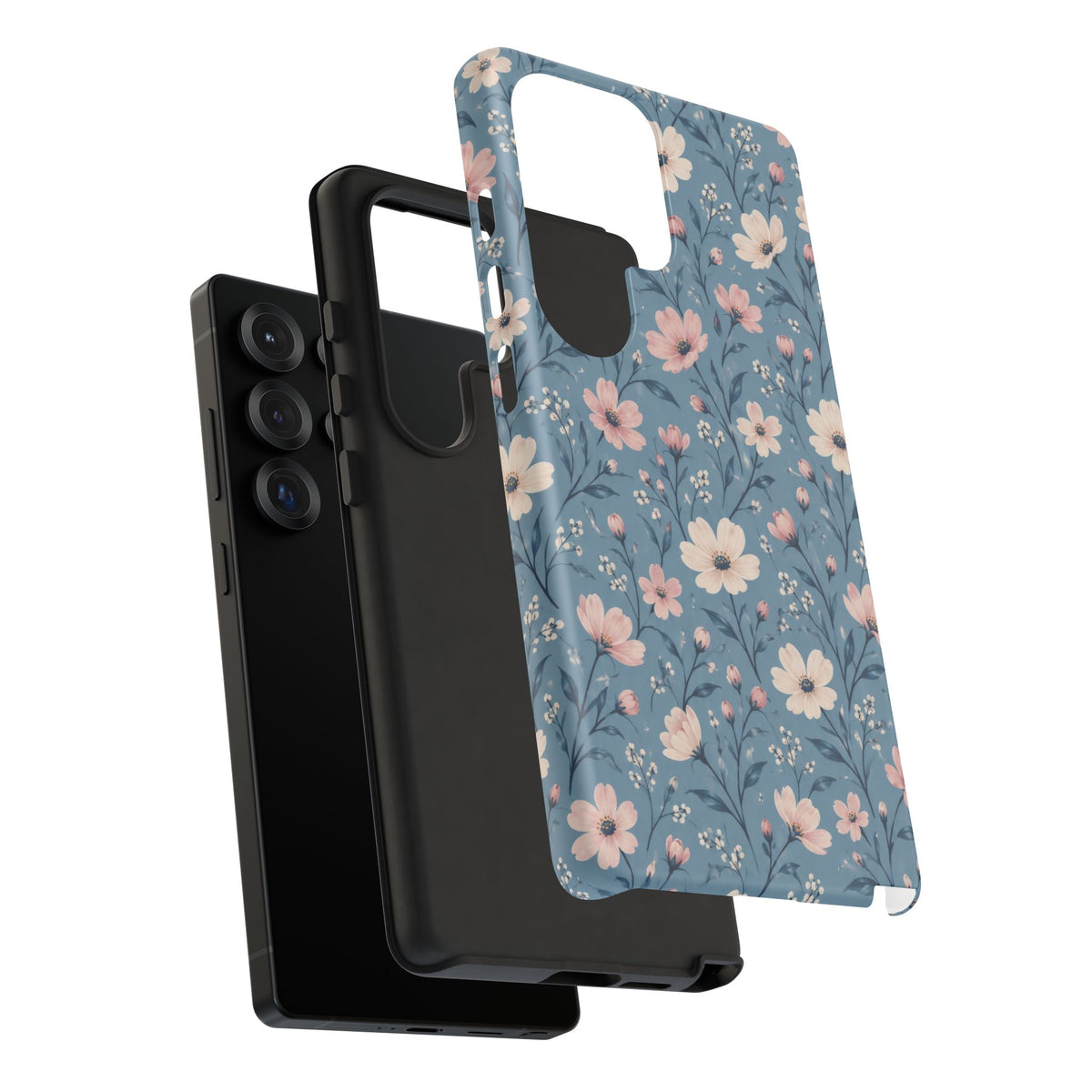 Blue Meadow Samsung Galaxy Tough Case | Pink & Ivory Floral on Blue