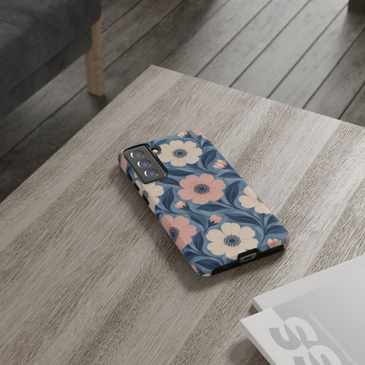 Petal Mosaic Samsung Galaxy Tough Case | Pink & Ivory Floral on Blue