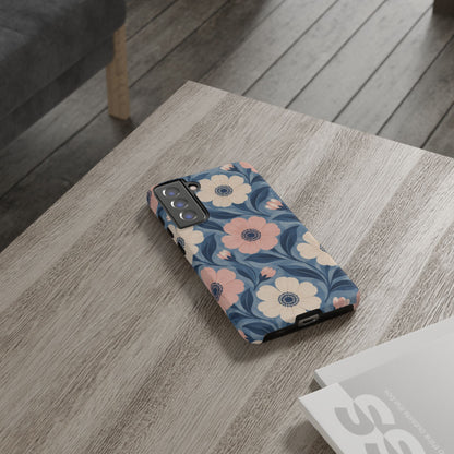 Petal Mosaic Samsung Galaxy Tough Case | Pink & Ivory Floral on Blue