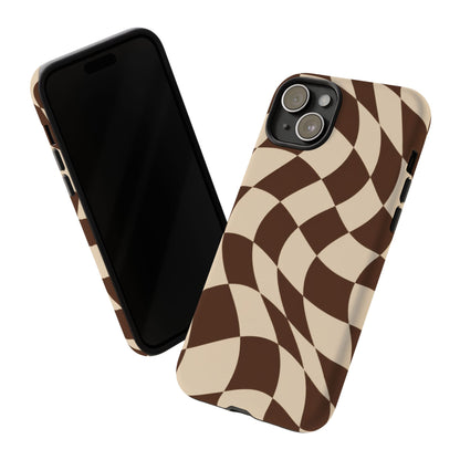 Espresso Wave iPhone Tough Case | brown checkerboard