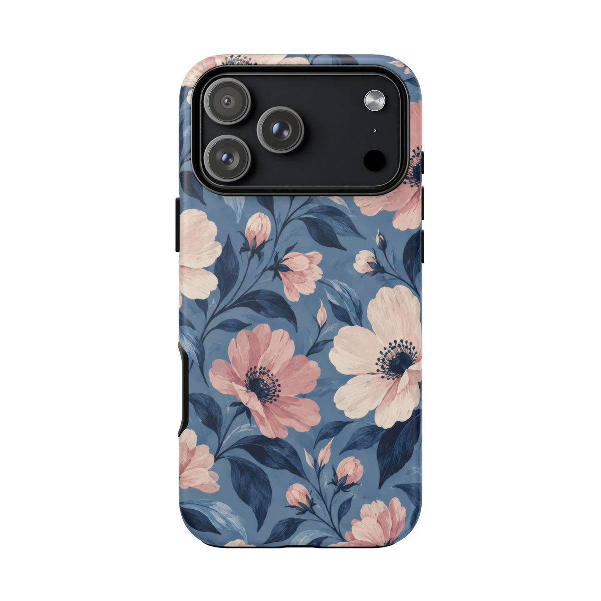 Dusk Blossom iPhone Tough Case | Pink & Ivory Floral on Blue