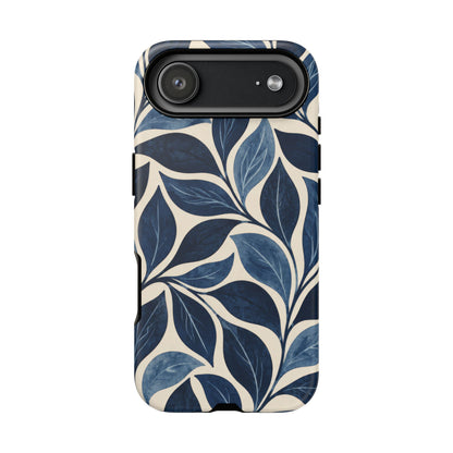 Indigo Folia iPhone Tough Case | Indigo & Ivory Leaf Pattern