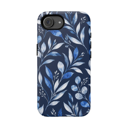Blue Hour Botanical iPhone Tough Case | Blue Botanical Leaf Pattern
