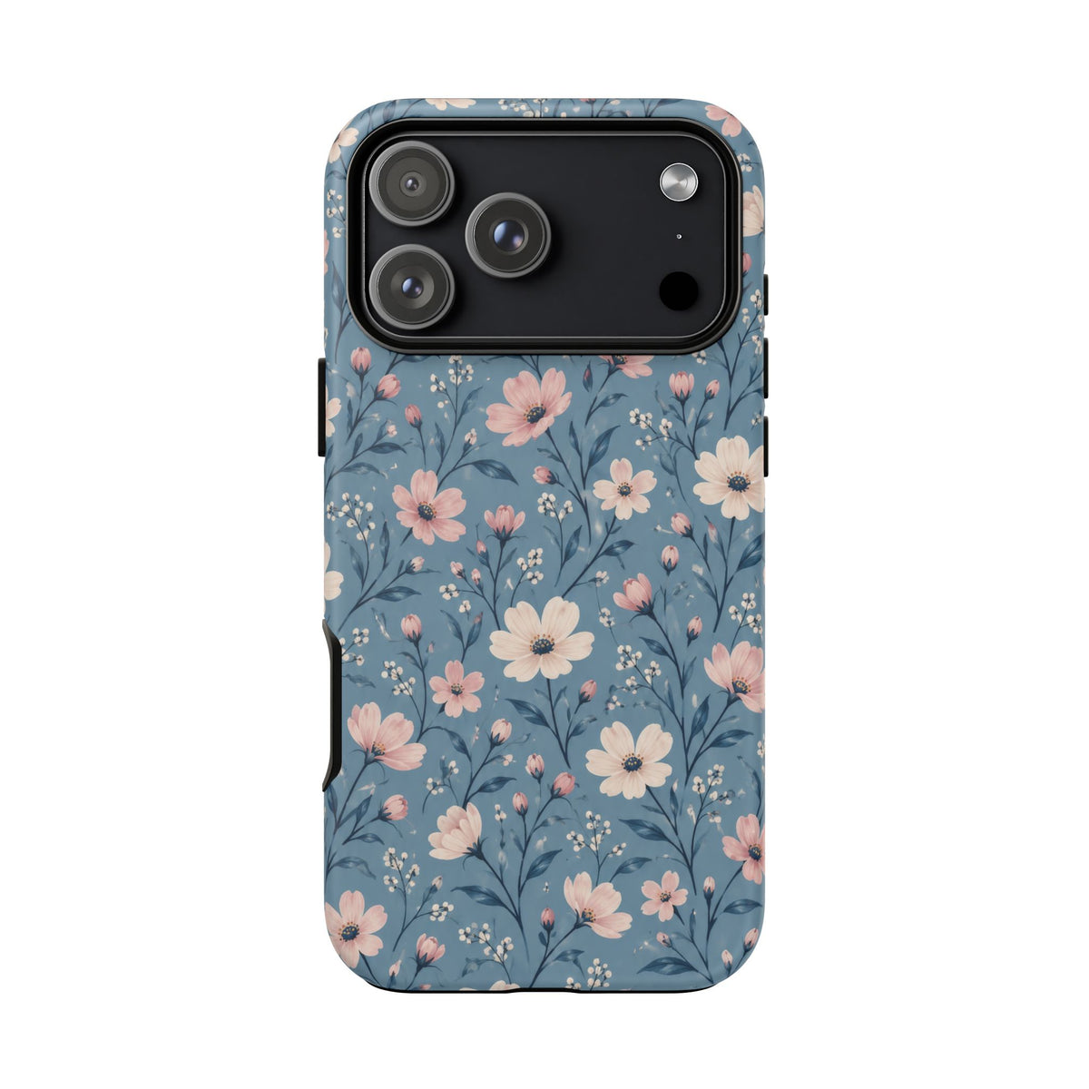 Blue Meadow iPhone Tough Case | Pink & Ivory Floral on Blue