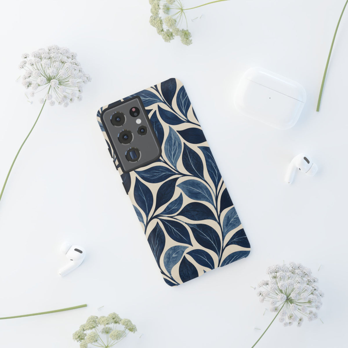 Indigo Folia Samsung Galaxy Tough Case | Indigo & Ivory Leaf Pattern