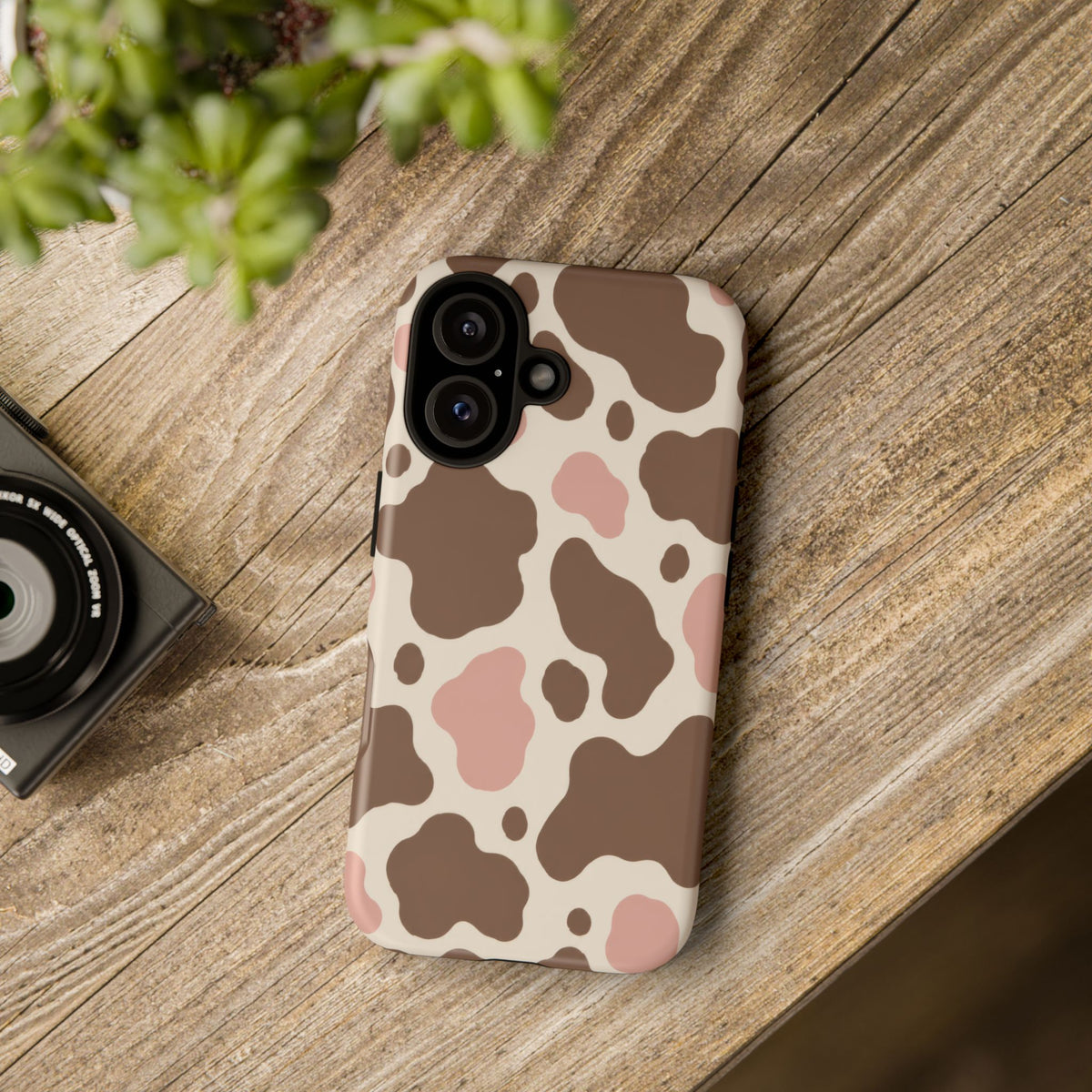 Mocha Blush iPhone Tough Case | Brown & Pink Cow Print