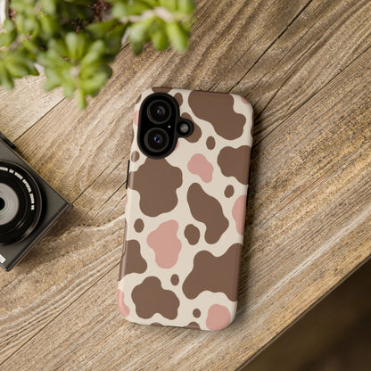 Mocha Blush iPhone Tough Case | Brown & Pink Cow Print