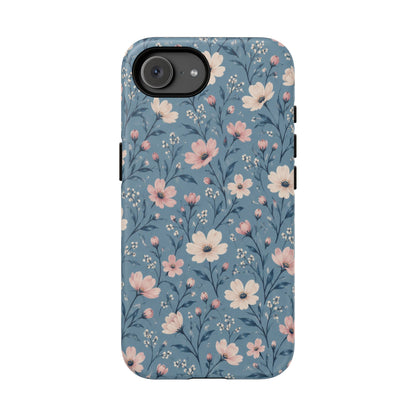 Blue Meadow iPhone Tough Case | Pink & Ivory Floral on Blue