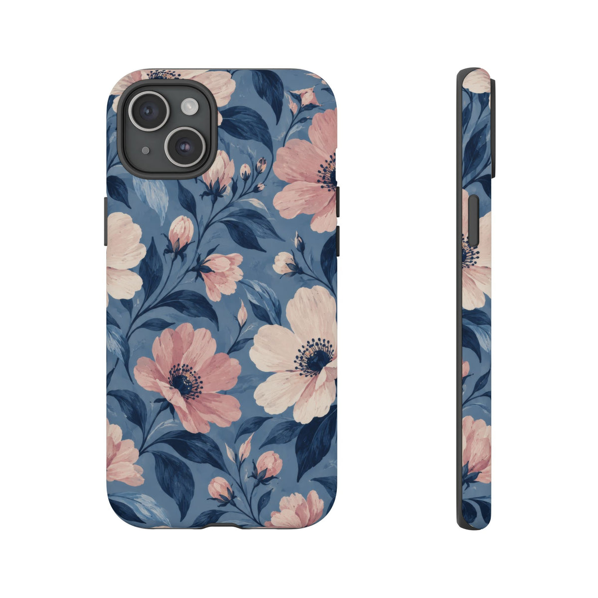 Dusk Blossom iPhone Tough Case | Pink & Ivory Floral on Blue