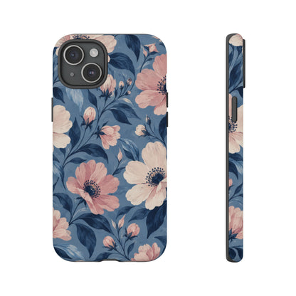Dusk Blossom iPhone Tough Case | Pink & Ivory Floral on Blue