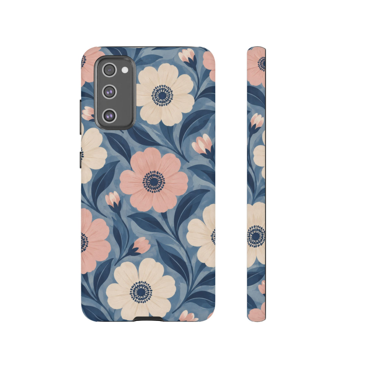 Petal Mosaic Samsung Galaxy Tough Case | Pink & Ivory Floral on Blue