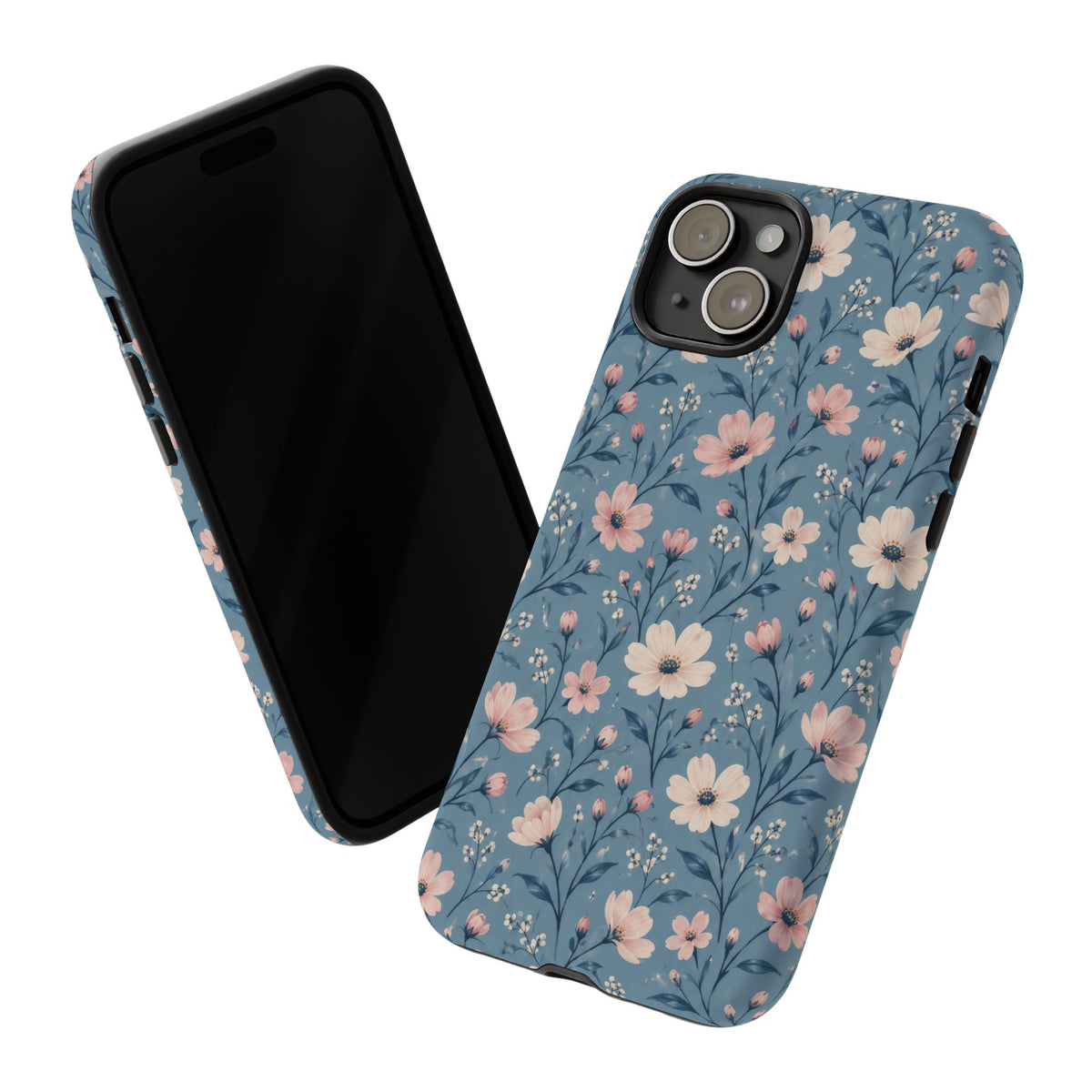 Blue Meadow iPhone Tough Case | Pink & Ivory Floral on Blue
