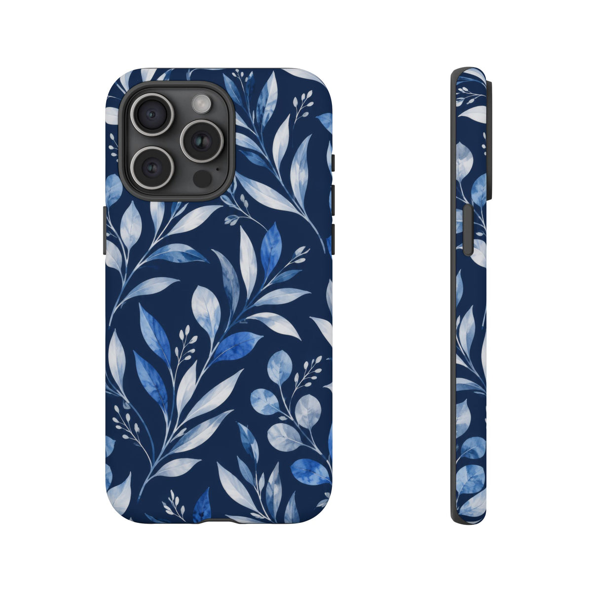 Blue Hour Botanical iPhone Tough Case | Blue Botanical Leaf Pattern