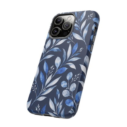 Blue Hour Botanical iPhone Tough Case | Blue Botanical Leaf Pattern