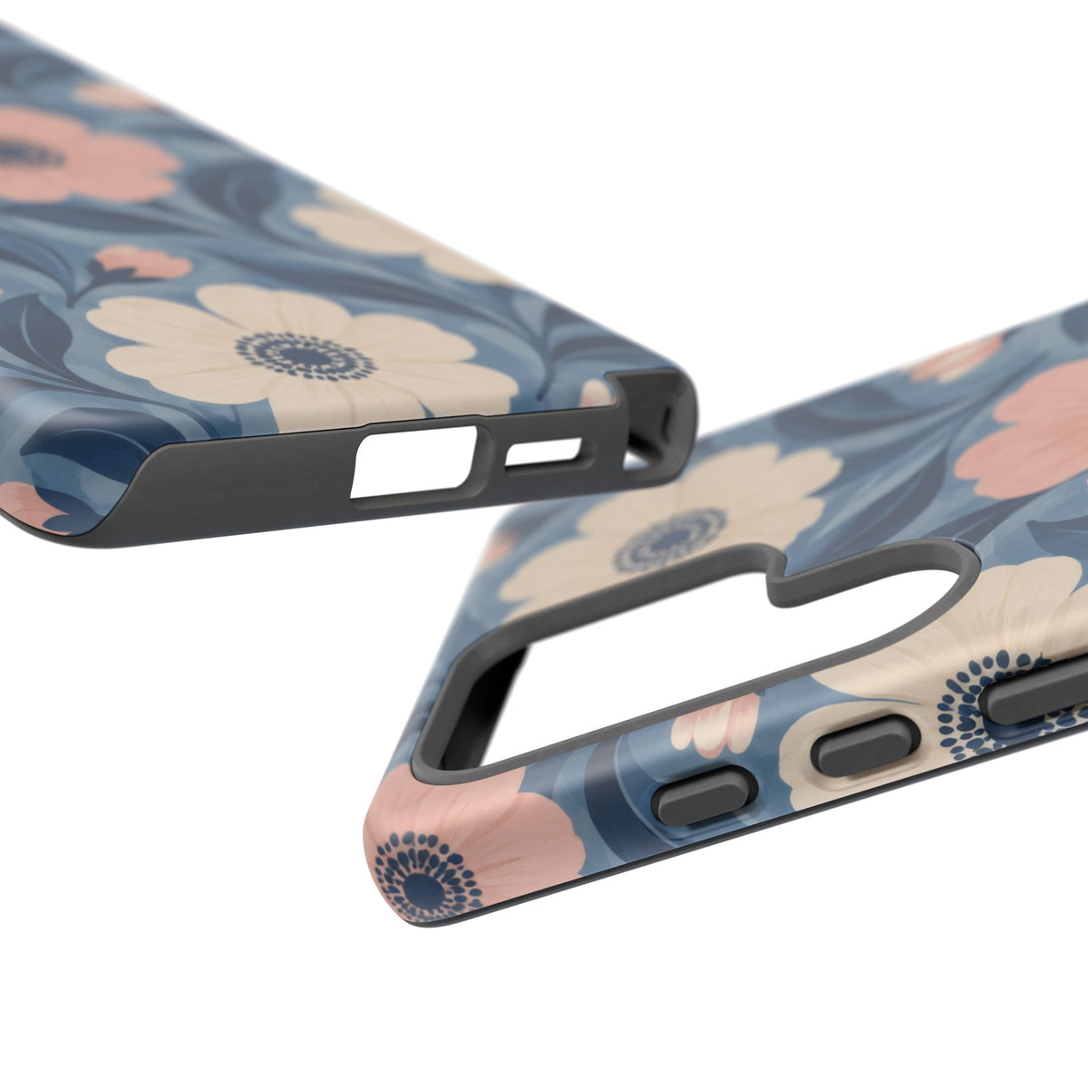 Petal Mosaic Samsung Galaxy Tough Case | Pink & Ivory Floral on Blue