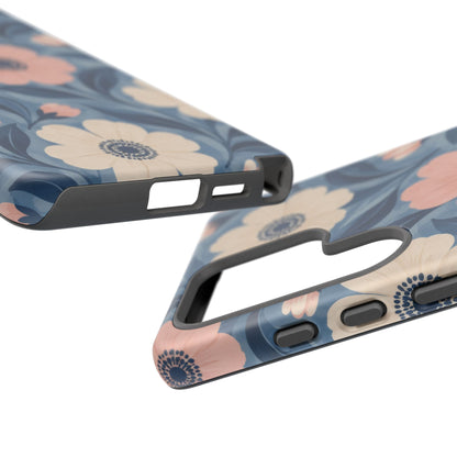 Petal Mosaic Samsung Galaxy Tough Case | Pink & Ivory Floral on Blue