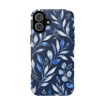 Blue Hour Botanical iPhone Tough Case | Blue Botanical Leaf Pattern