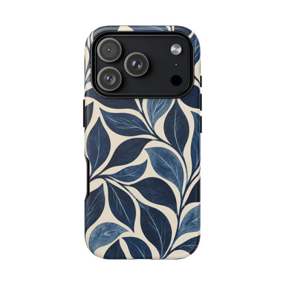Indigo Folia iPhone Tough Case | Indigo & Ivory Leaf Pattern