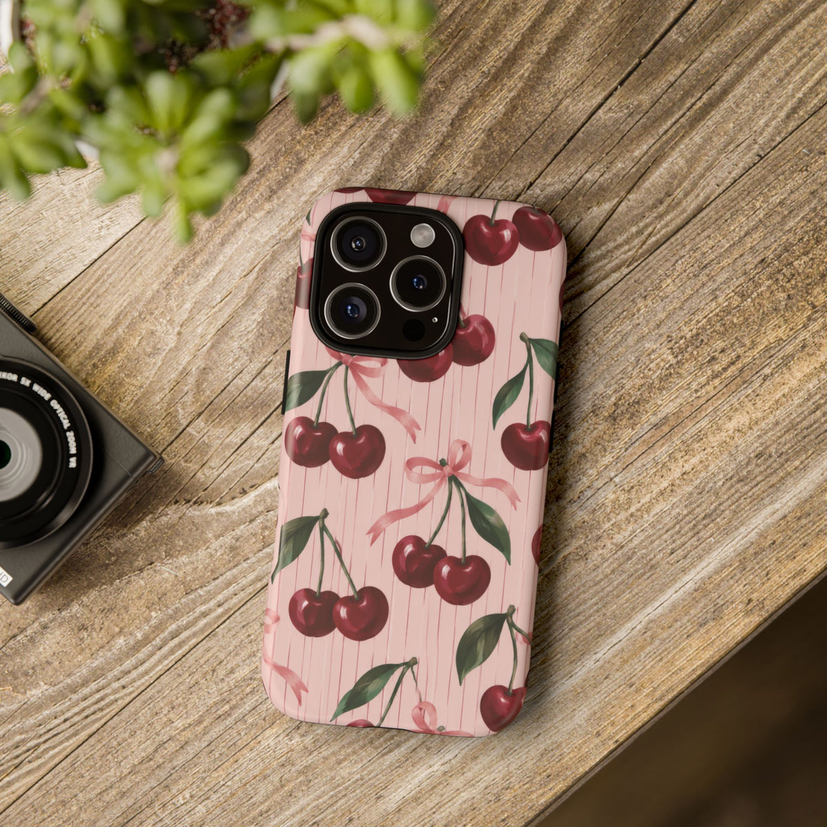 Cherry Ribbon iPhone Tough Case | cherry print