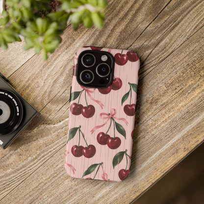 Cherry Ribbon iPhone Tough Case | cherry print