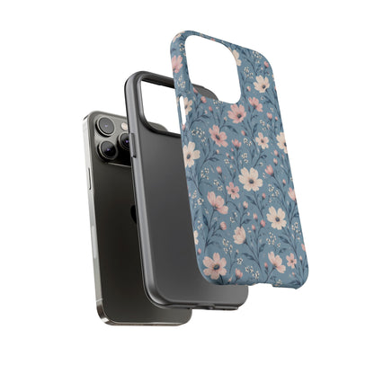 Blue Meadow iPhone Tough Case | Pink & Ivory Floral on Blue