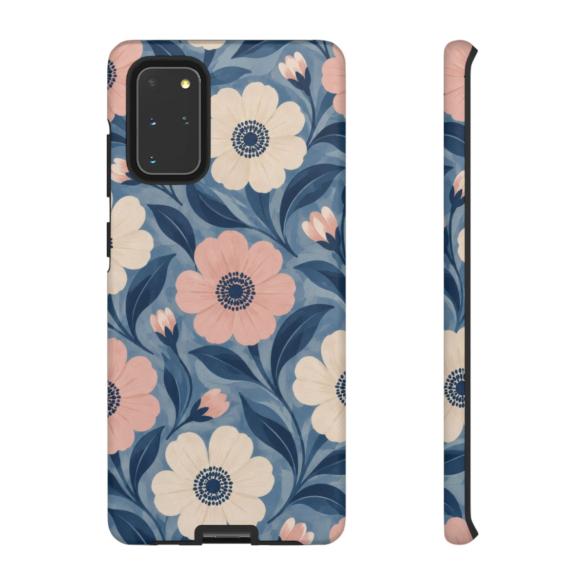 Petal Mosaic Samsung Galaxy Tough Case | Pink & Ivory Floral on Blue