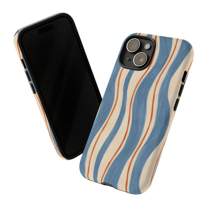 Blue Wavy Stripe iPhone Tough Case | Riviera Ribbons