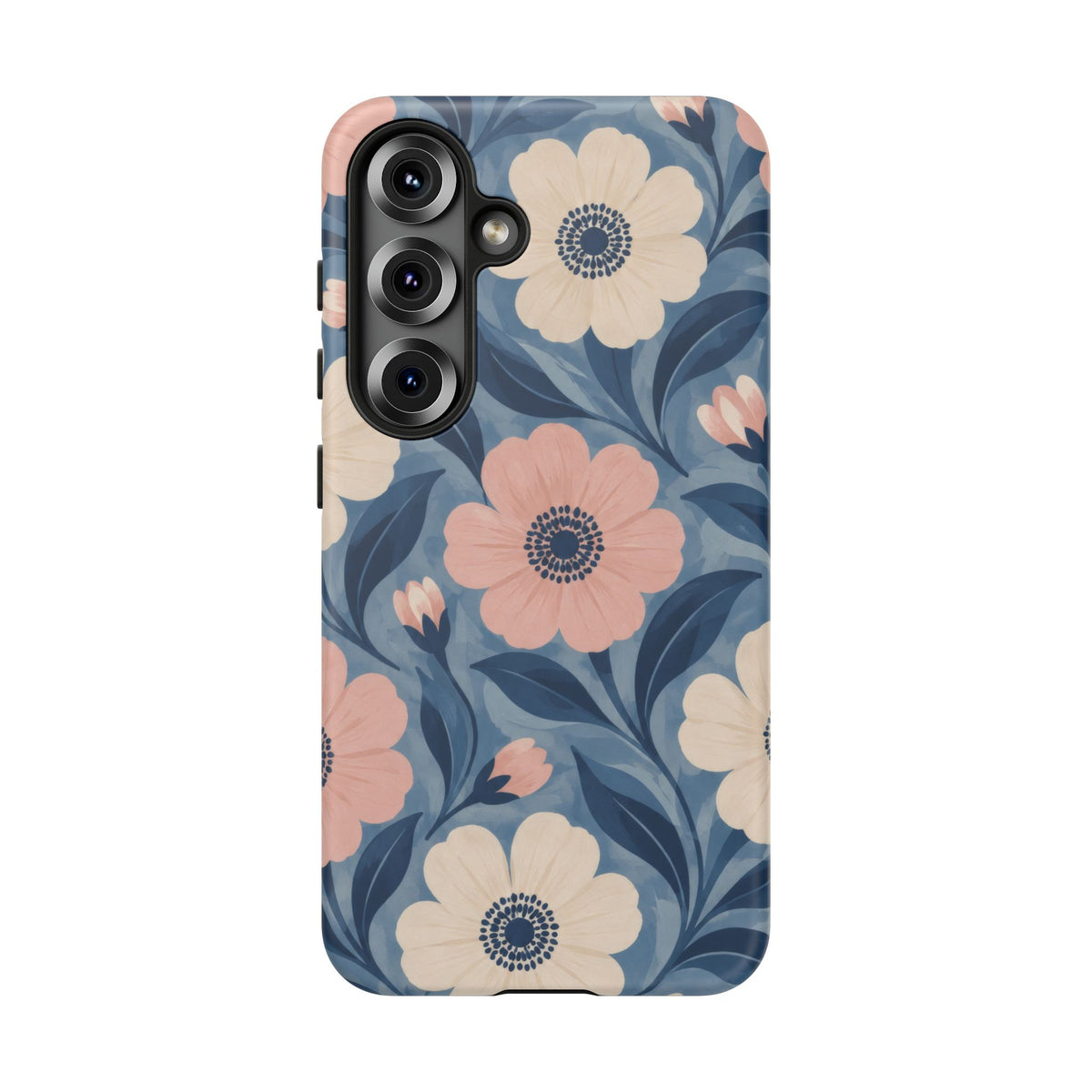 Petal Mosaic Samsung Galaxy Tough Case | Pink & Ivory Floral on Blue