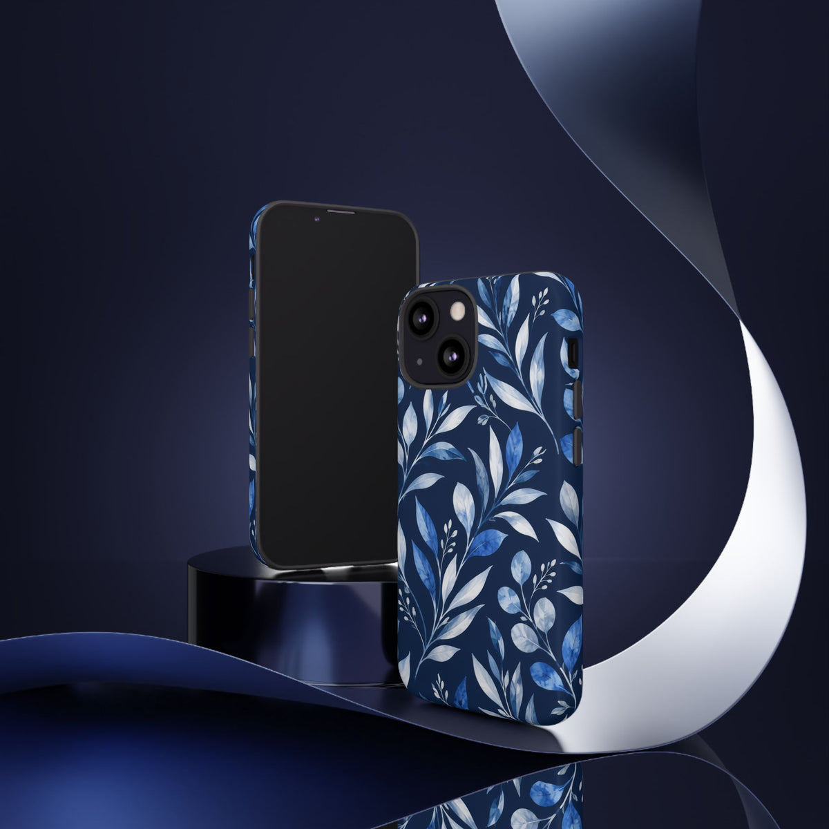 Blue Hour Botanical iPhone Tough Case | Blue Botanical Leaf Pattern